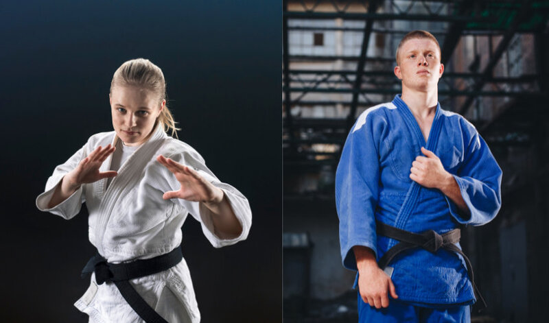 Người tập Judo mặc judogi dày, đeo đai phân cấp và luyện tập trên thảm để đảm bảo an toàn.